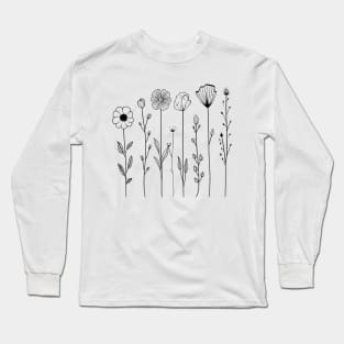 Wild flowers Line art Long Sleeve T-Shirt